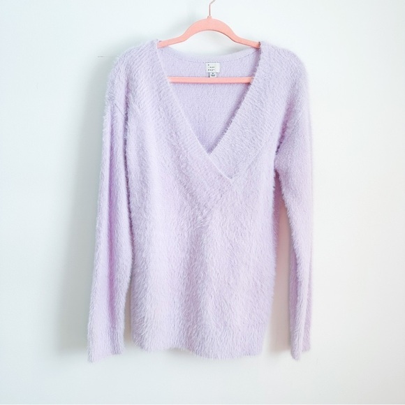 A New Day Pastel Purple Fuzzy Eyelash V Neck Long Sweater sz small - Picture 1 of 10